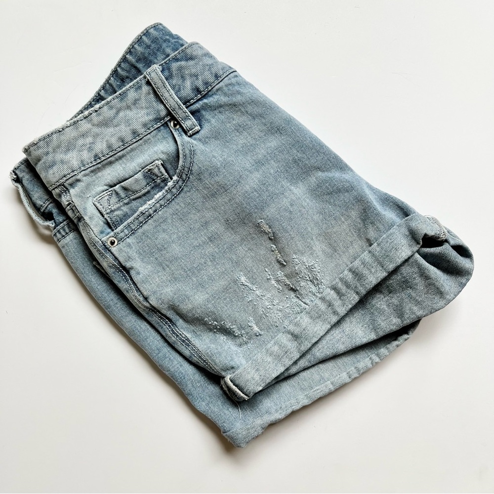 Denim Ripped Light Blue Mid Rise Shorties - Picture 7 of 8
